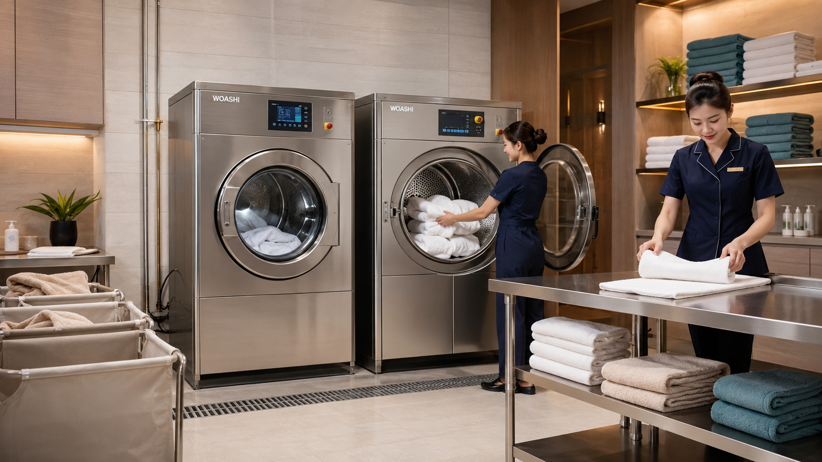 Hệ thống máy giặt và máy sấy công nghiệp cho phòng giặt spa