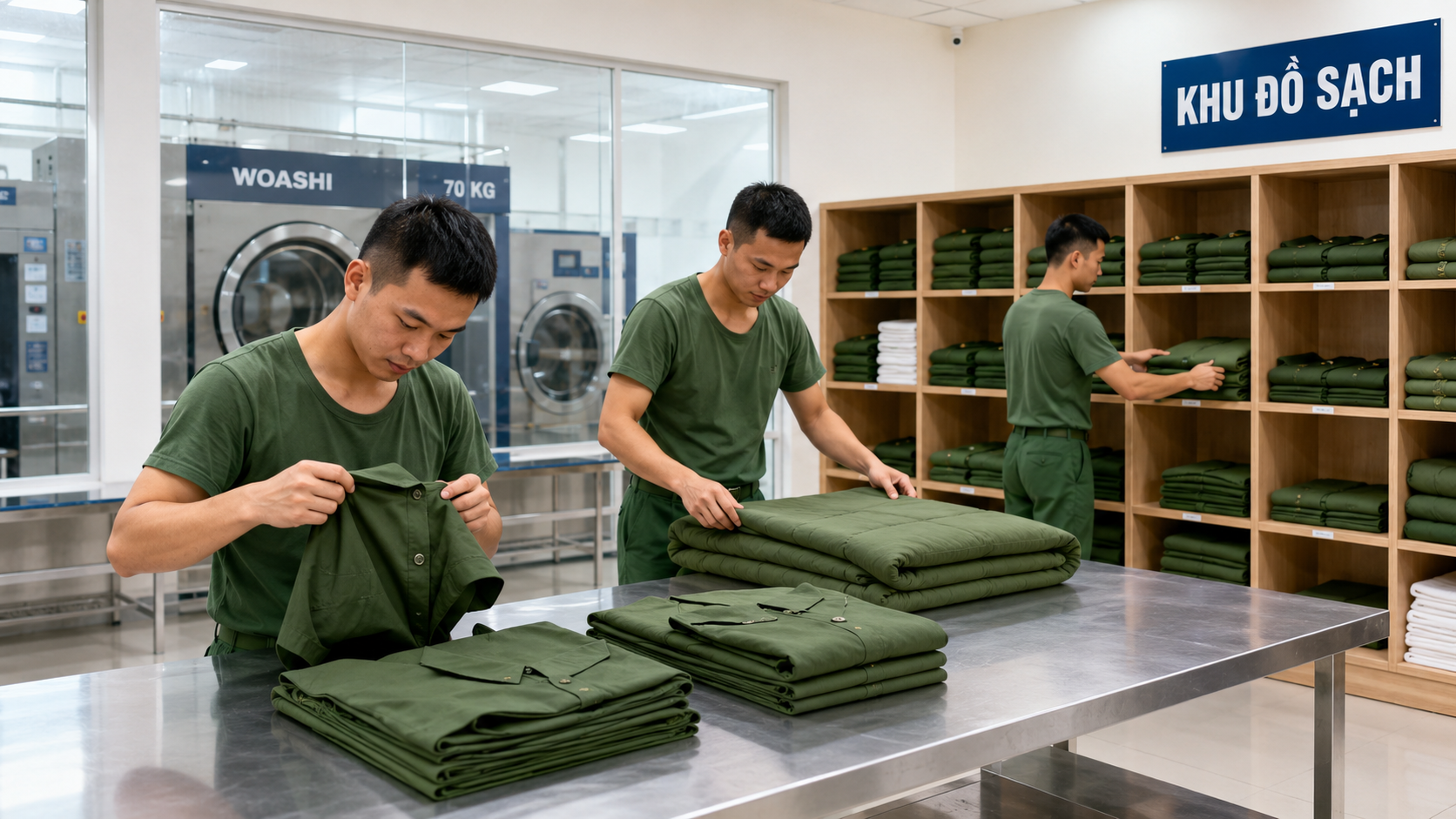 Lắp đặt và chạy thử hệ thống giặt là doanh trại