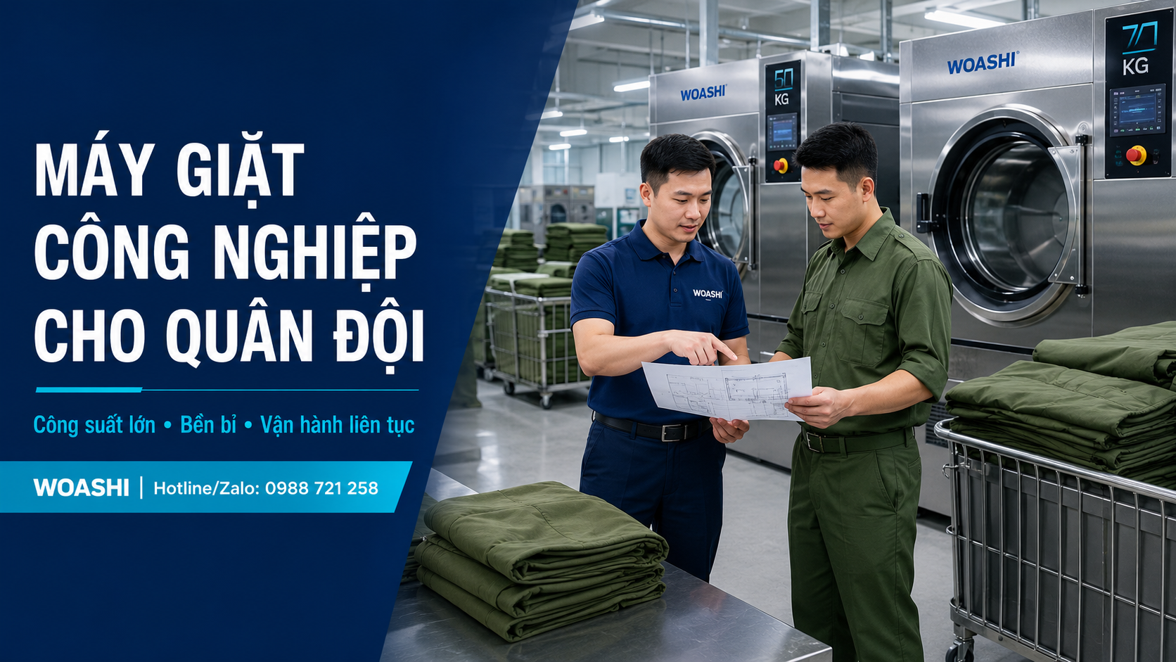 Máy giặt công nghiệp cho quân đội WOASHI công suất lớn