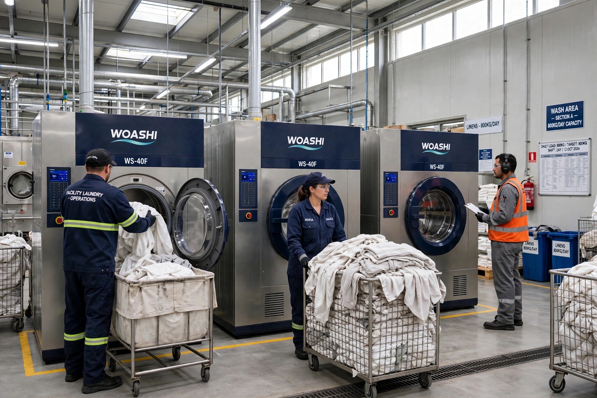 lắp đặt máy giặt công nghiệp 60kg WOASHI WS-60F cho bệnh viện 1000 giường