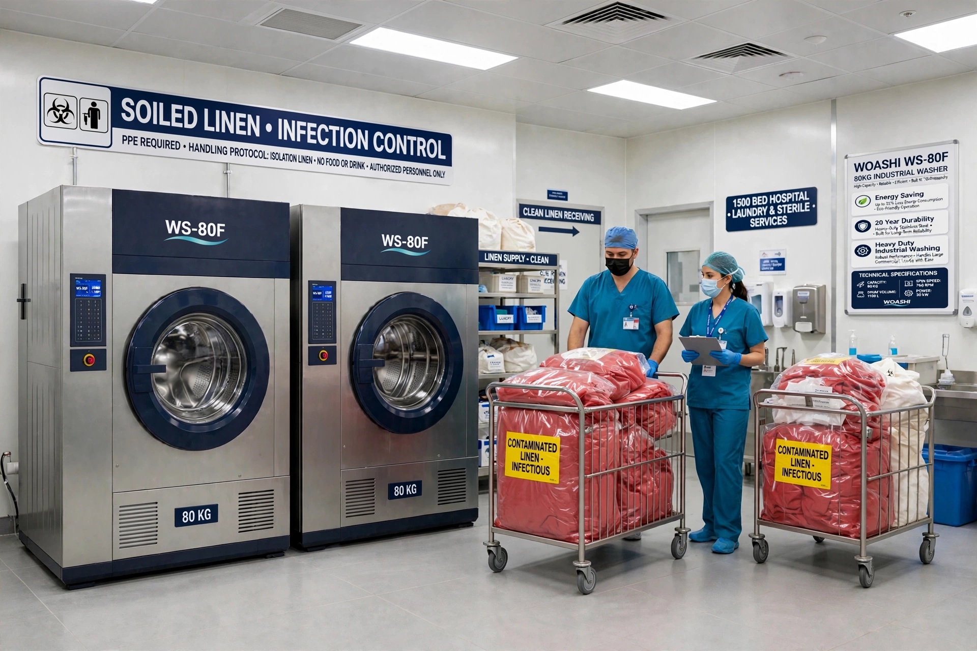 lắp đặt máy giặt công nghiệp 80kg WOASHI WS-80F cho bệnh viện 1500 giường