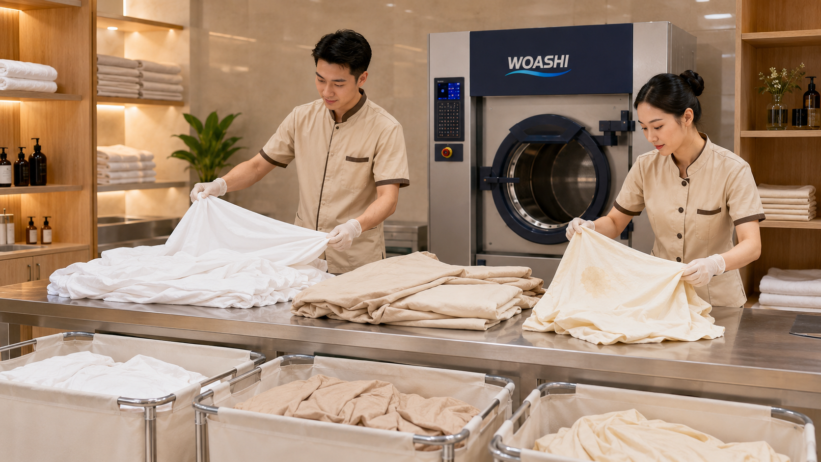 Cân bộ ga khô để tính công suất máy giặt spa
