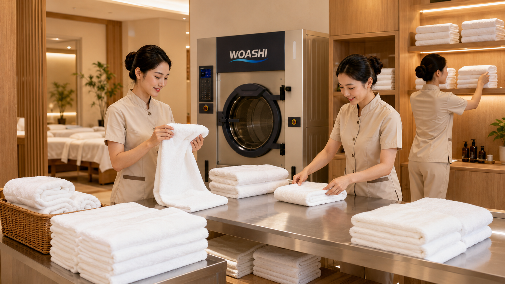 Gấp và bảo quản khăn spa sạch mềm sau khi sấy