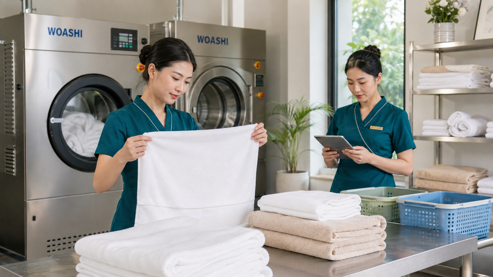 Kiểm tra chất lượng khăn sau khi setup phòng giặt spa