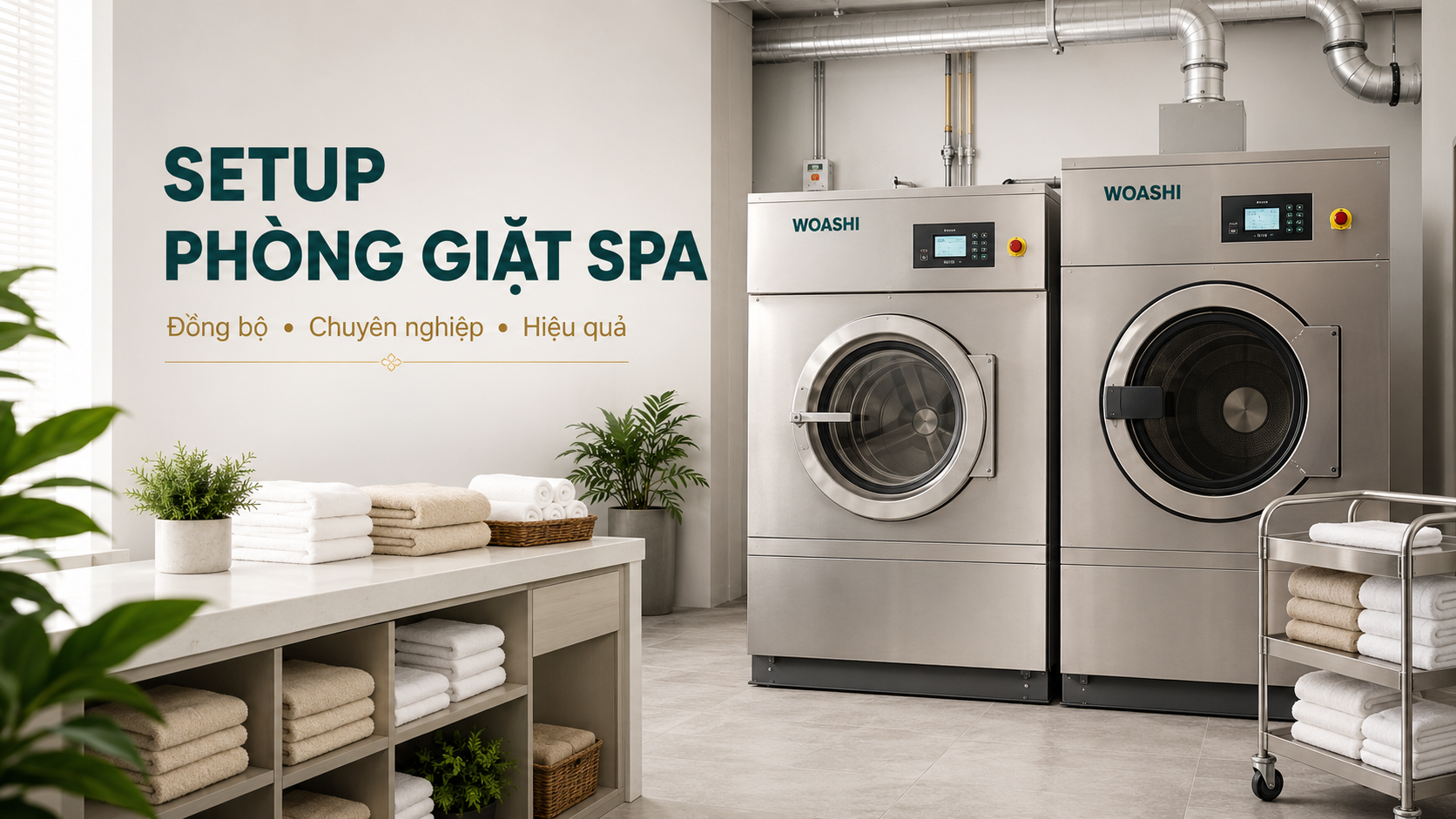 Setup phòng giặt spa chuyên nghiệp với thiết bị WOASHI