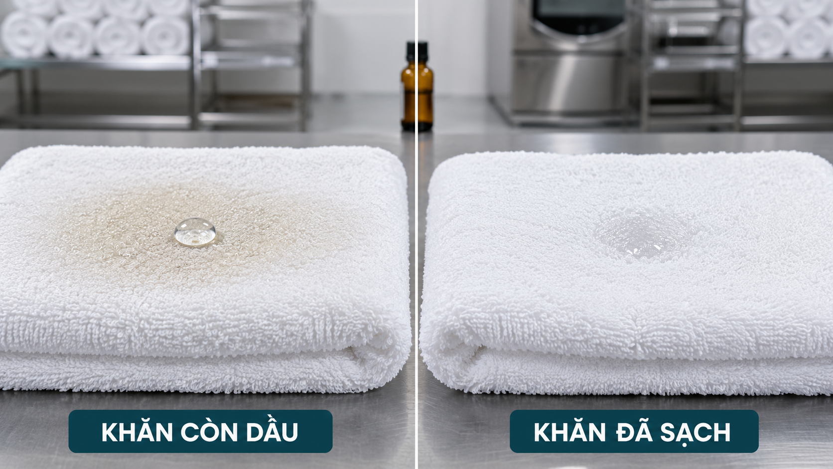 So sánh khăn massage còn dầu và khăn đã giặt sạch